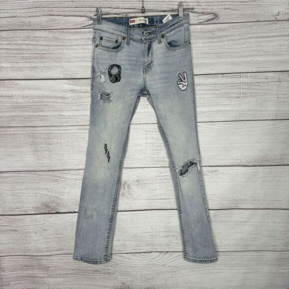Levis 511 Slim Cotton Blend Embroidered Patches Light‎ Wash Jeans Girl's size 14